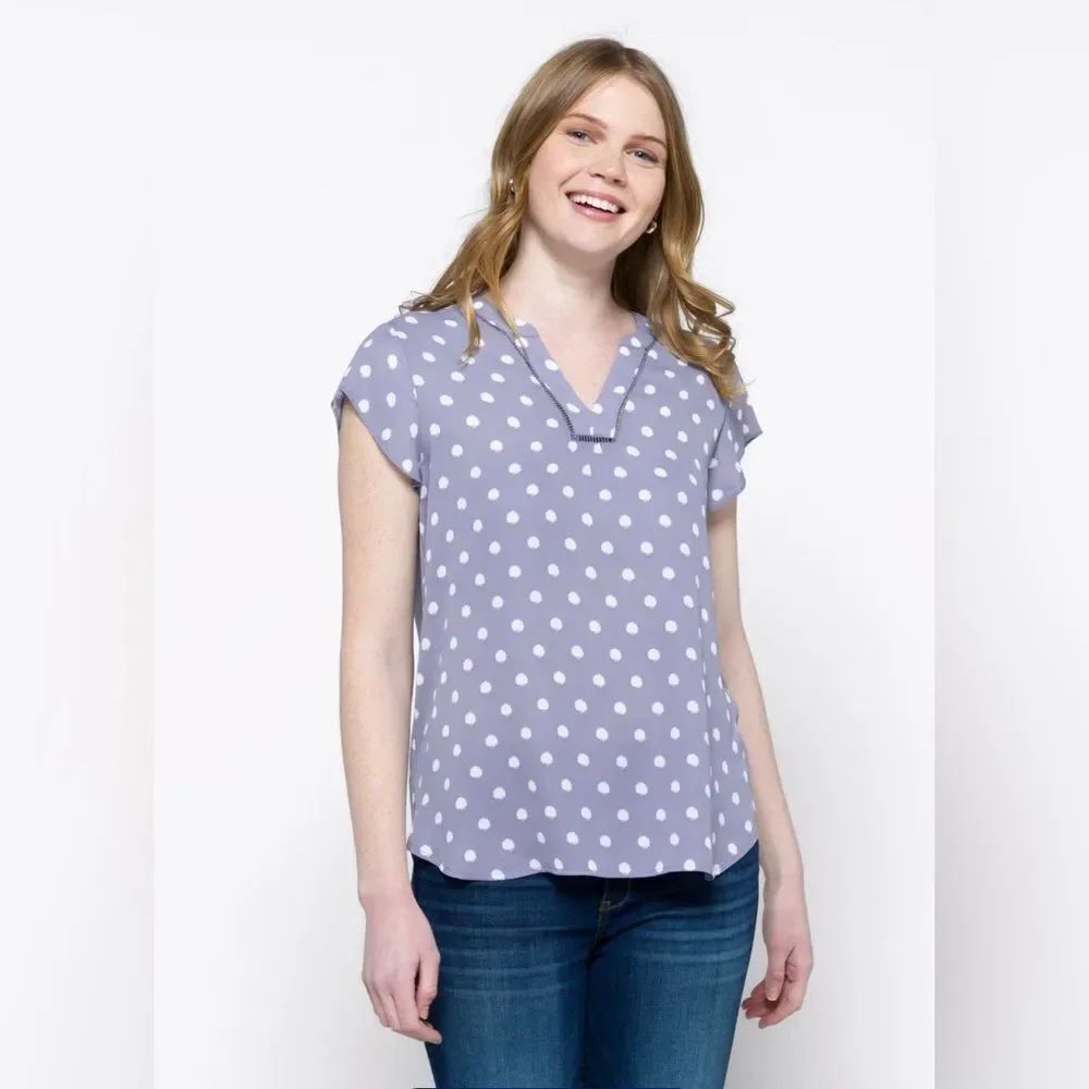 *STITCH FIX* Sz L 41 Hawthorn London Mixed Media Blouse Polka Dot Top